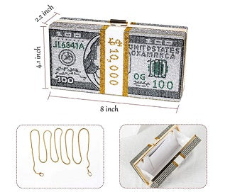 Money Clutch Purse Stack of Cash Evening Bag
