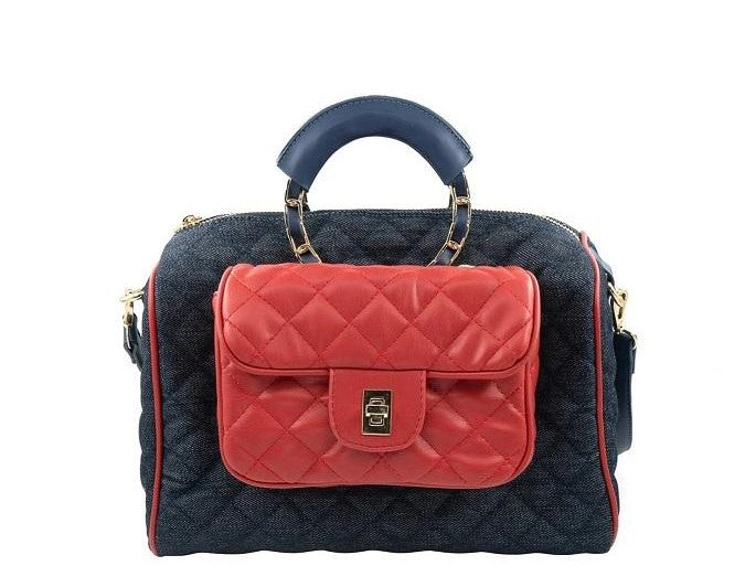 BC Denim and Red Quilted Handbag