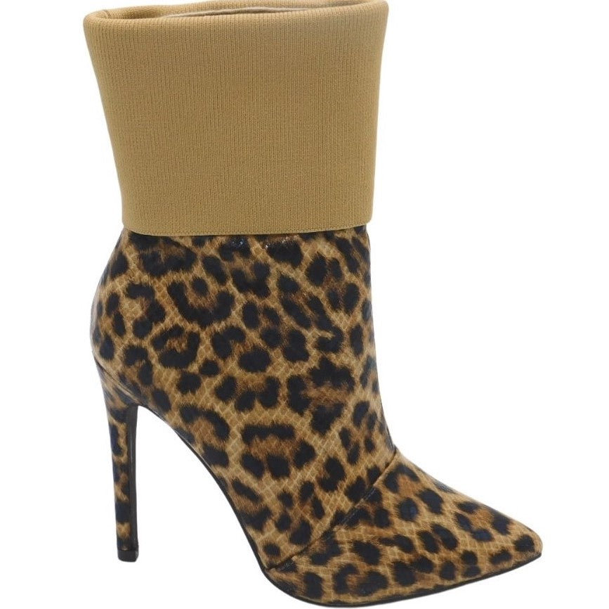 So Me Womens's 3/4 Cuff Leopard Print Pointed Toe High Heel Side Zipper Booties