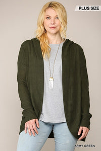 Solid Waffled Hoodie Cardigan With Lapel Collar