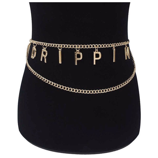 Gold Chain Belt With Dripping Letters