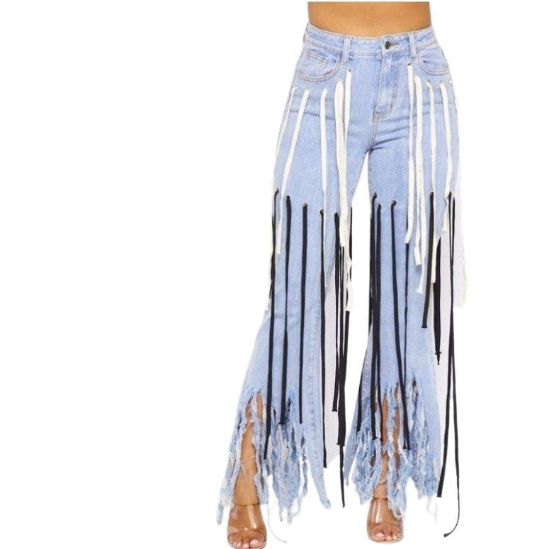 Distressed Fringed Jeans
