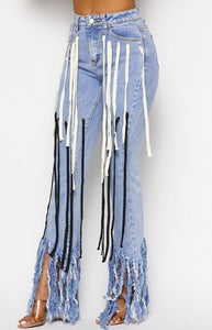 Distressed Fringed Jeans