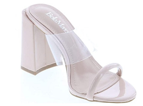 Bella Marie Women's Lounge-1 Chunky Heel Transparent Lucite Fashion Sandals