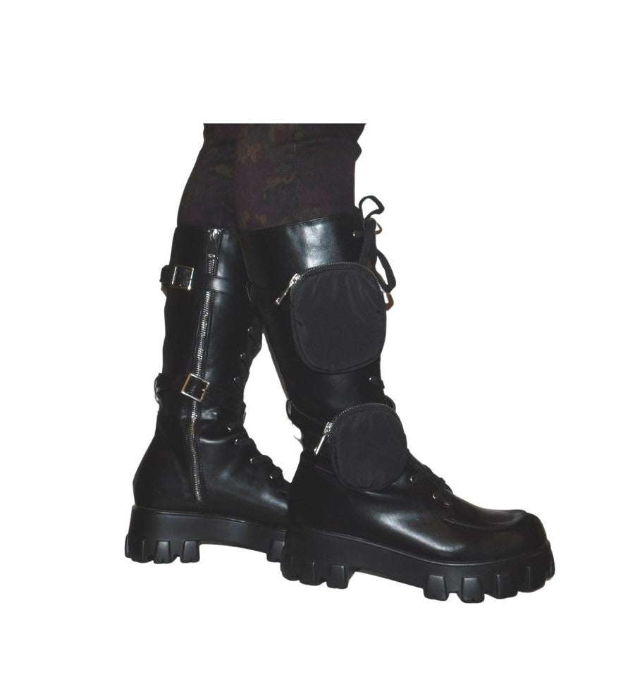 Women's Chunky Heel Combat Boots w/Dual Pouches