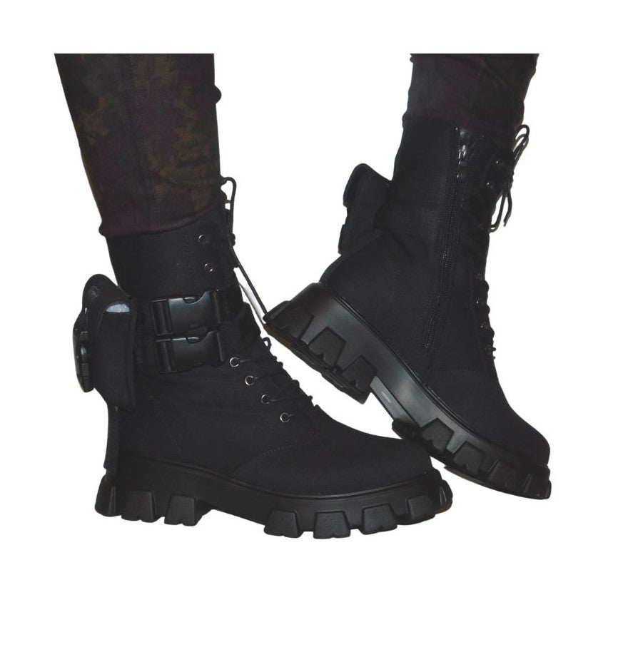 Online Goth High Heels Platform Black With Buckle Mid Calf Boot For Women  Block Heel Combat Boots Chunky Fur Lined 2023 7222101225F | BuyShoes.Shop