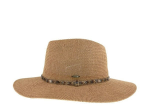 Knit Rhinestone Bugle Bead Trim C.C Panama Hat