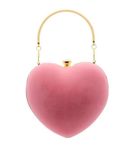 Pink Suede Heart Shaped Clutch