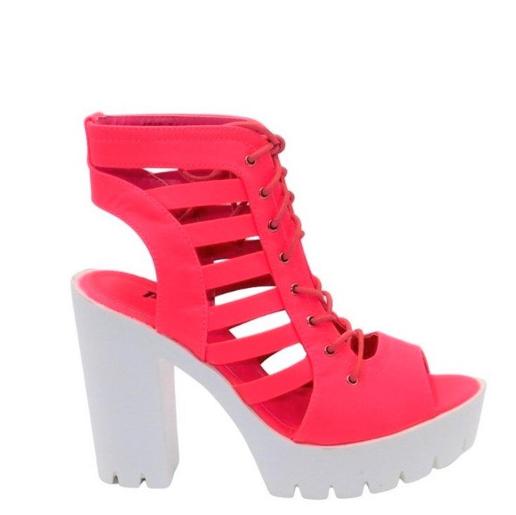 Pazzle Open Toe/Peep Toe Lace Up Chunky Platform Booties
