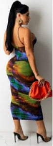 Multi Color Mesh Cut Body Contour Maxi Dress