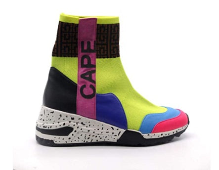 Cape Robbin Puzzle Women's High Top Sneakers, Slip On Sneaker Sock Shoes for Women with Wedge Chunky Heels