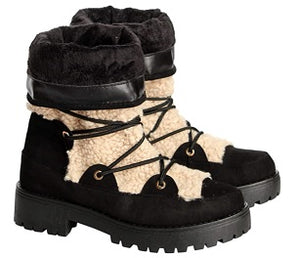 Bamboo Women's Dressy Black Suede Fur Shaft Boot w/Shoe Laces